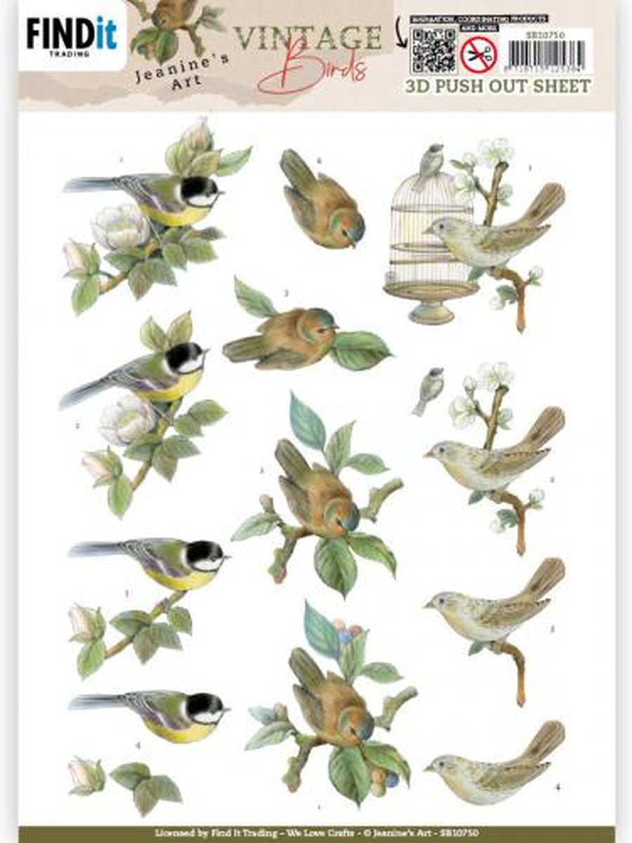 3D Push Out - Jeanines Art - Vintage Birds - Birdcage